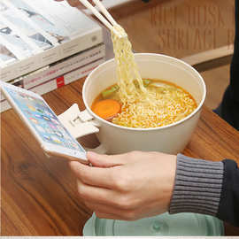 大号方便面碗麦纤维懒人碗日式泡面碗带盖大容量微波炉碗带手机架