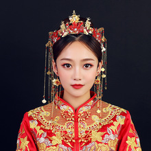 秀禾新娘頭飾中式紅色鳳冠霞帔大氣古裝結婚發飾套裝古風婚禮飾品