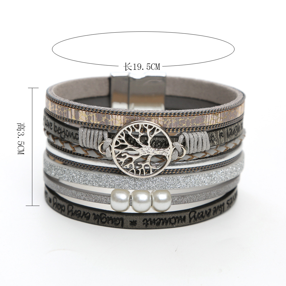 Damen Perlen Armband Mit Magnetverschluss Aus Leder_voghion.com