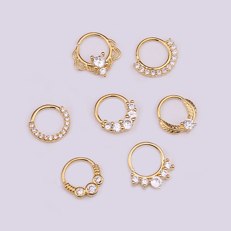 Hot Sale Zircon Nose Ring Micro-inlaid Round Nasal Septum Ear Bone  Wholesale display picture 6