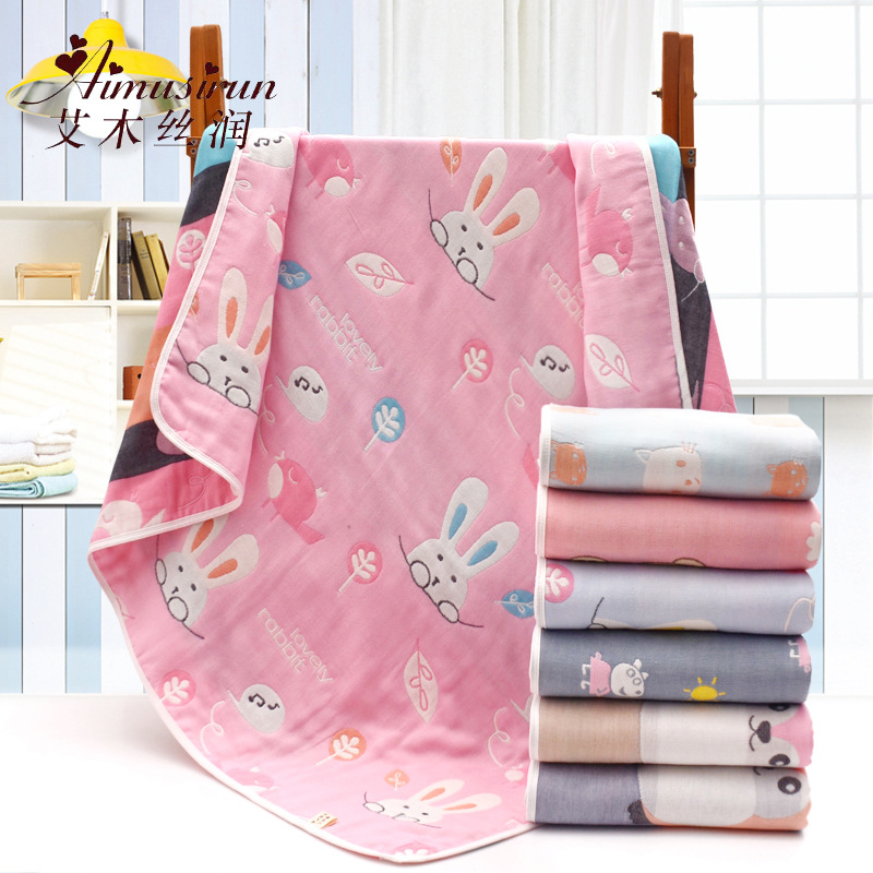 厂家批发六层提花宝宝新生儿童洗澡棉纱布浴巾被子盖毯毛巾被代发|ru