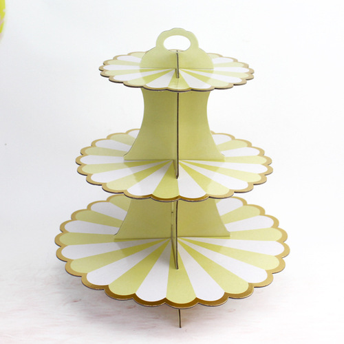 Hot selling three-layer paper gilding cake stand for children and adults birthday parties event anniversary celebration flower cake stand
