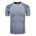 新款圆领条纹打底衫 男士无缝涤纶运动短袖 夏季欧美速干运动T恤