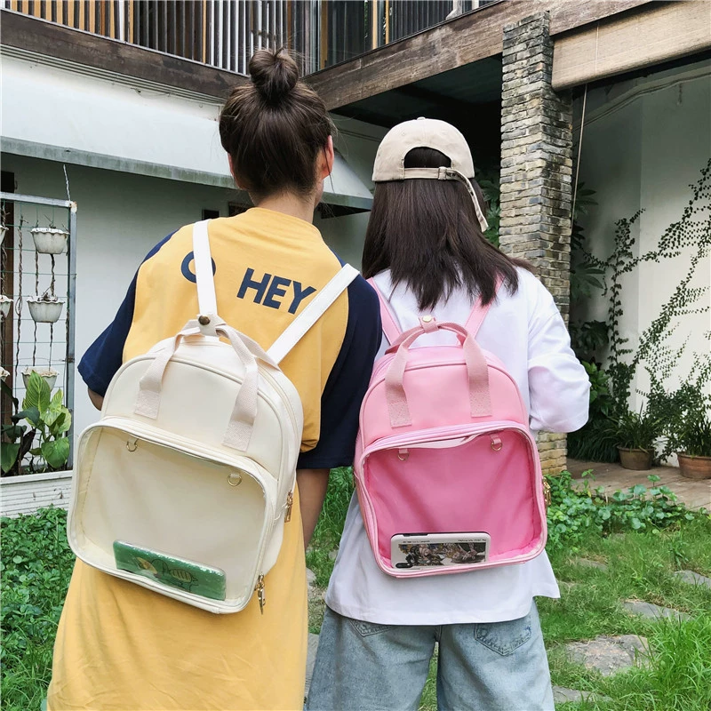 Backpack, polyurethane capacious school bag, transparent travel bag for leisure, 2020, Korean style