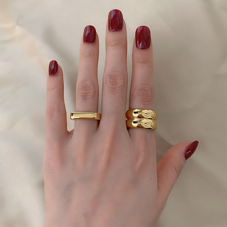 15g Weight 18K Gold Plated Plating Material Elegant Retro Lady Geometric Titanium Steel Plating 18k Gold Plated Rings