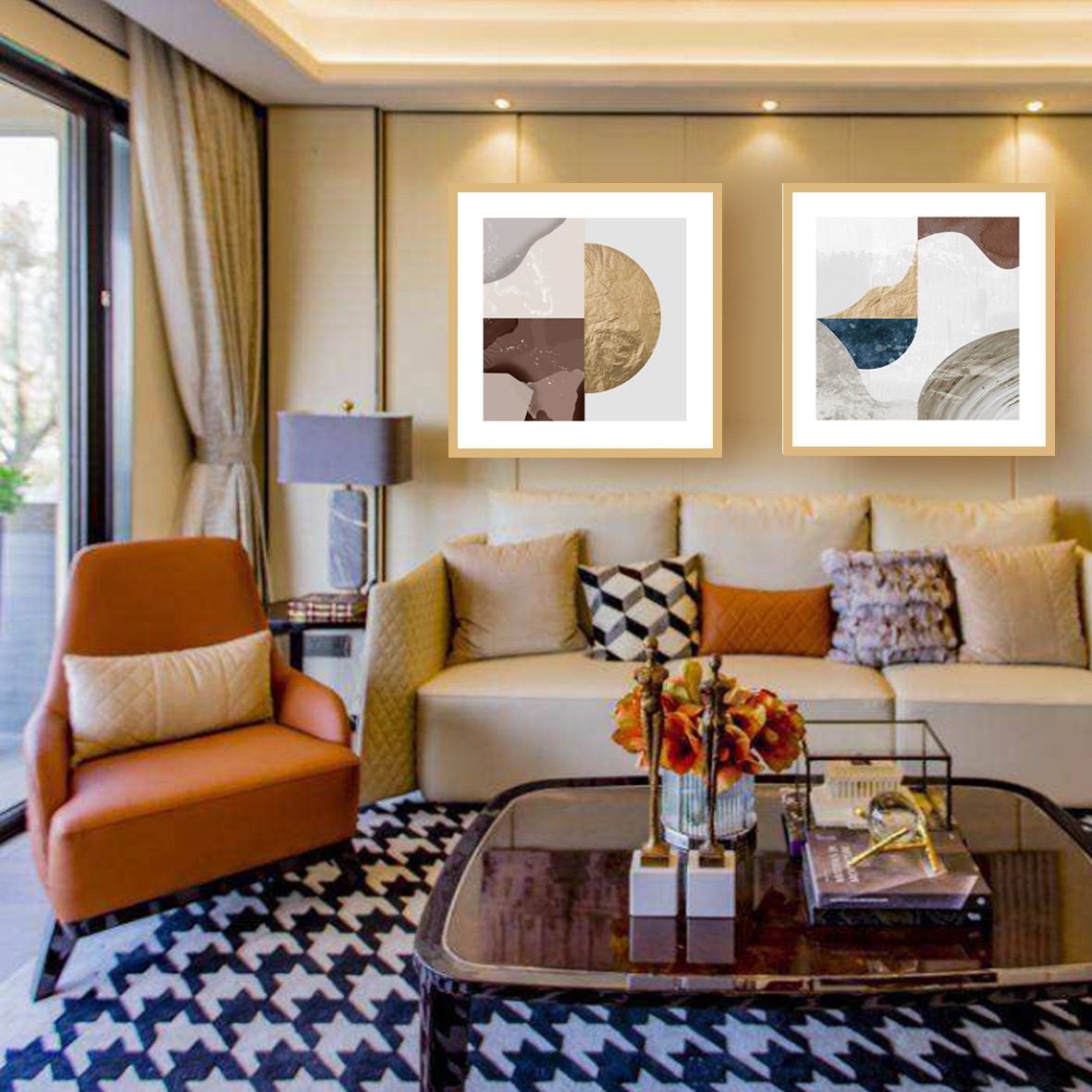 現代簡歐北歐新中式樣板房酒店玄關客廳配畫家居裝飾畫晶瓷畫