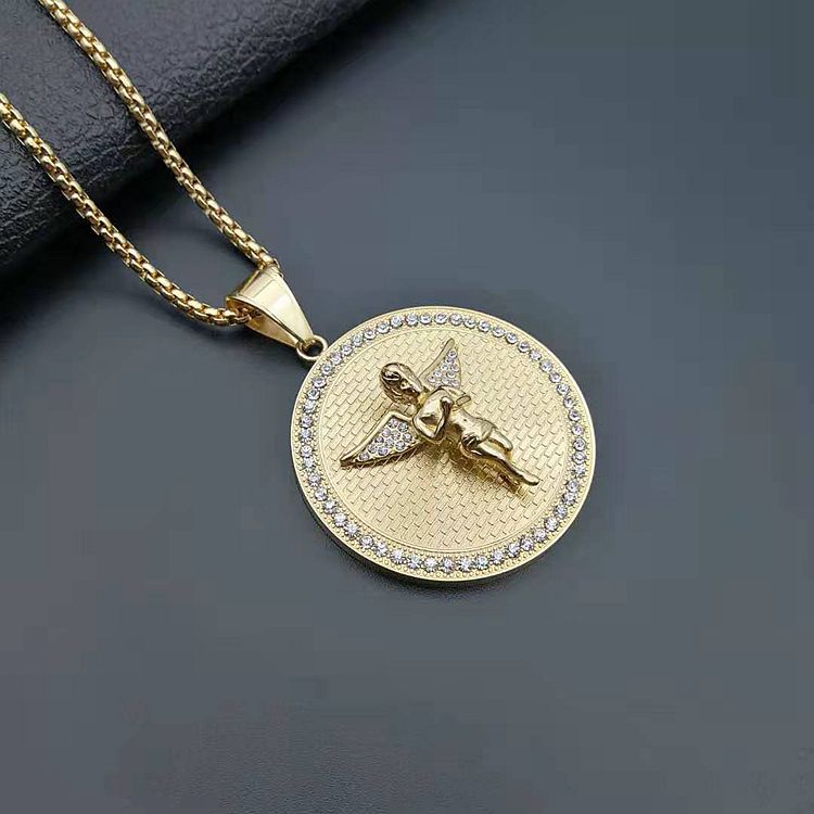 Zircon Inlay Material 1 Piece Titanium Steel Zircon Angel Pendant
