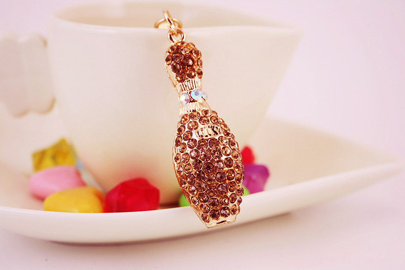 30g Weight Alloy, Metal Material Heart Pattern Women'S Gender White, Pink, Blue, Champagne Color Diamond-studded Crystal Bowling Shape Car Key Chain 7