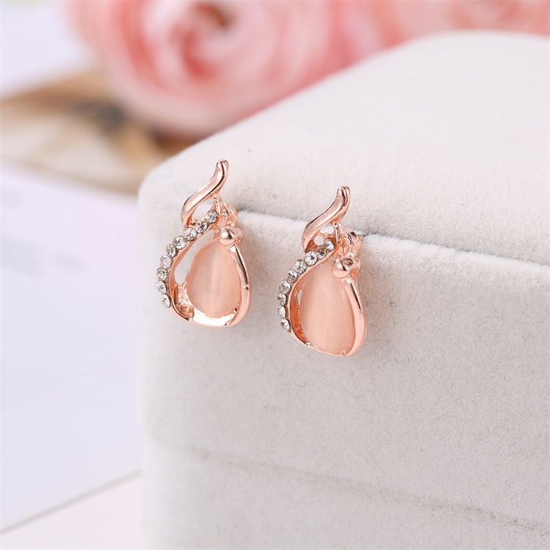 Necklace Earrings Set Crystal Opal Water Drop Necklace Earrings Simple Two-piece Women display picture 5