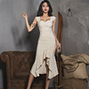 Two piece slim suspender jacquard fishtail skirt suit