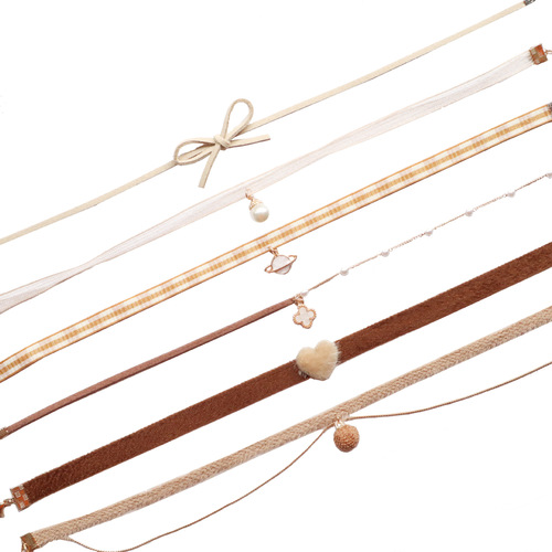 Japanese and Korean jewelry brown four-leaf clover pendant velvet Harajuku neck strap choker collar choker clavicle chain necklace for women