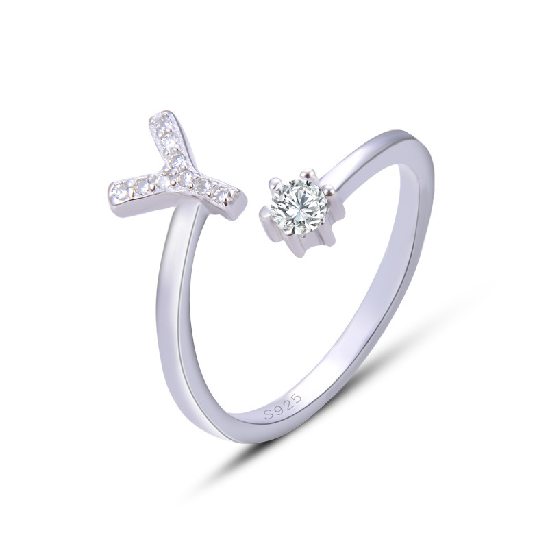 Amazon popular s925 plata esterlina 26 inglés letra anillo europeo y americano moda abierta diamante anillo pulsera de las mujeres