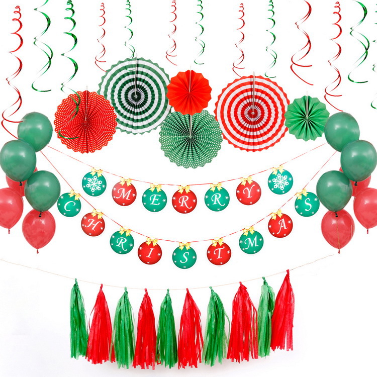 Suministros de decoración de Navidad globo de papel ventilador flor espiral traje fiesta diseño decoración atmósfera vestir traje