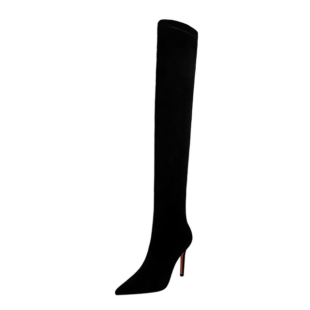 thin heel high suede sexy nightclub show thin knee high boots