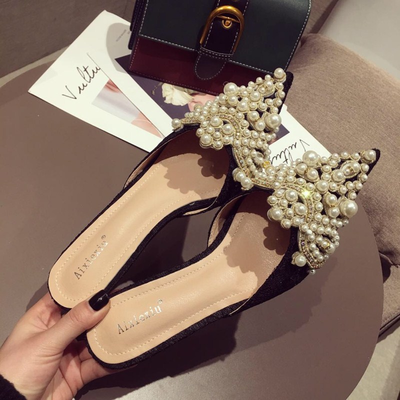 Korean Spring New Fashion All-match Women's Mid-heel Stiletto Beaded Rhinestone Sandals Wholesale Nihaojewelry display picture 5