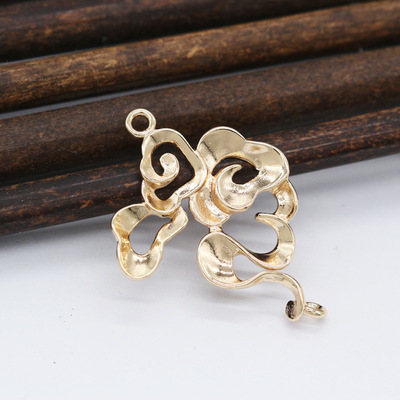 新款diy饰品铸铜双吊祥云挂件 简约复古发簪材料发饰头饰配件|ms