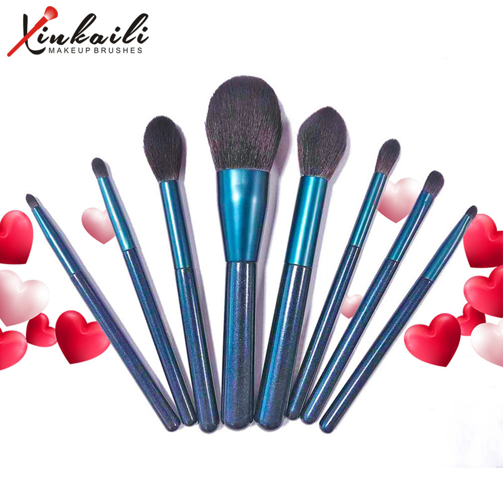 Cepillo de maquillaje de uva pequeña azul oscuro 8 cepillo de maquillaje conjunto de pelo suave polvo suelto resaltar corrector cepillo de sombra de ojos cepillo de belleza