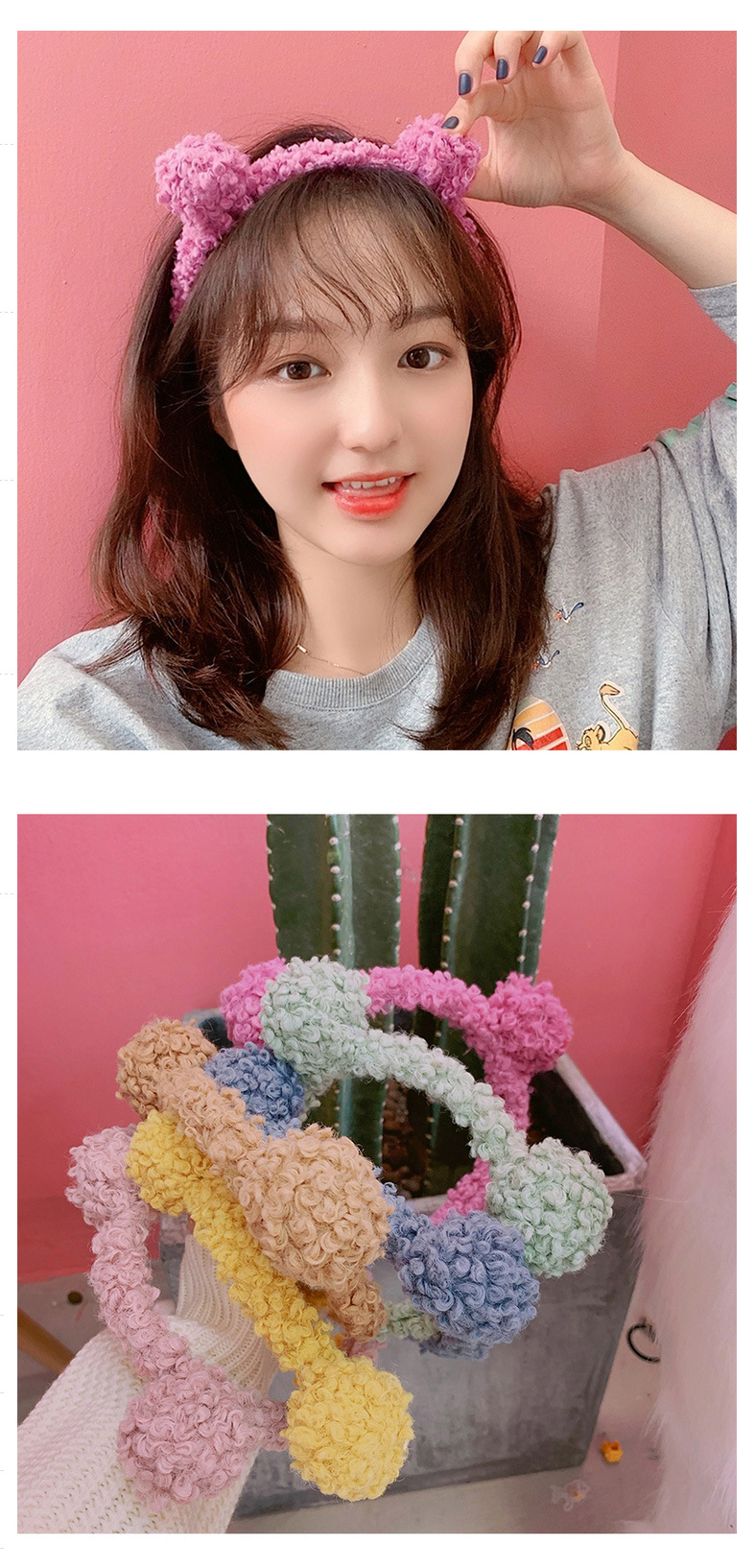 日系简约百搭羊卷绒发箍仙女洗脸可爱熊耳朵头箍森系外出发饰超仙