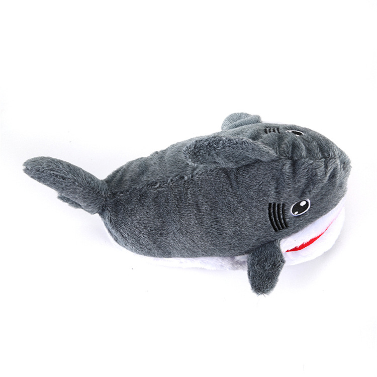 Pantofole di peluche con testa di squalo, suola spessa, 3D, per interni, calde, casa, cartone animato, scarpe di cotone_voghion.com
