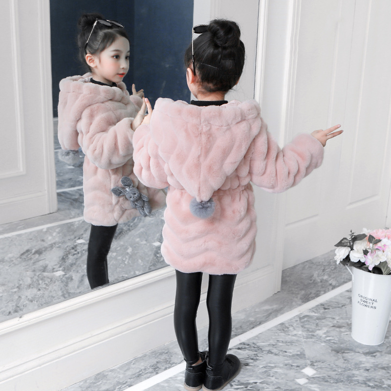 Children's wear 2021 thickened winter new Korean girl's imitation rabbit fur coat children's warm wool sweater