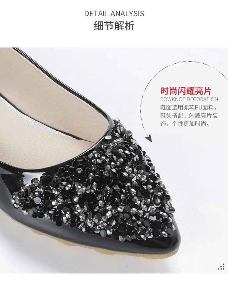 Giày bệt nữ mũi nhọn miệng nông đính sequin và đá pha lê, đế mềm nhẹ nhàng — Màu mơ, Màu đen chi tiết 5