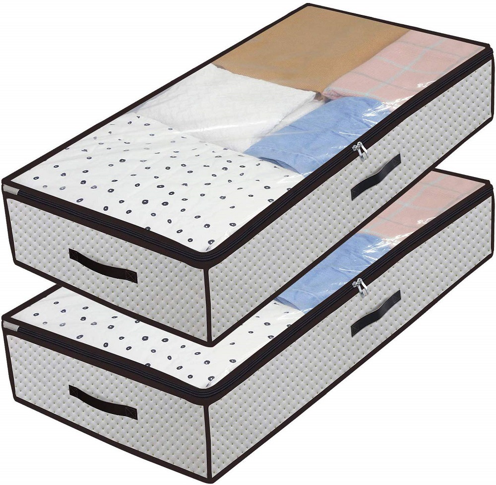 Caja de almacenamiento de fondo de cama edredón bolsa de almacenamiento a prueba de polvo ropa plegable extra grande bolsa organizadora a prueba de humedad tela no tejida paquete de 2