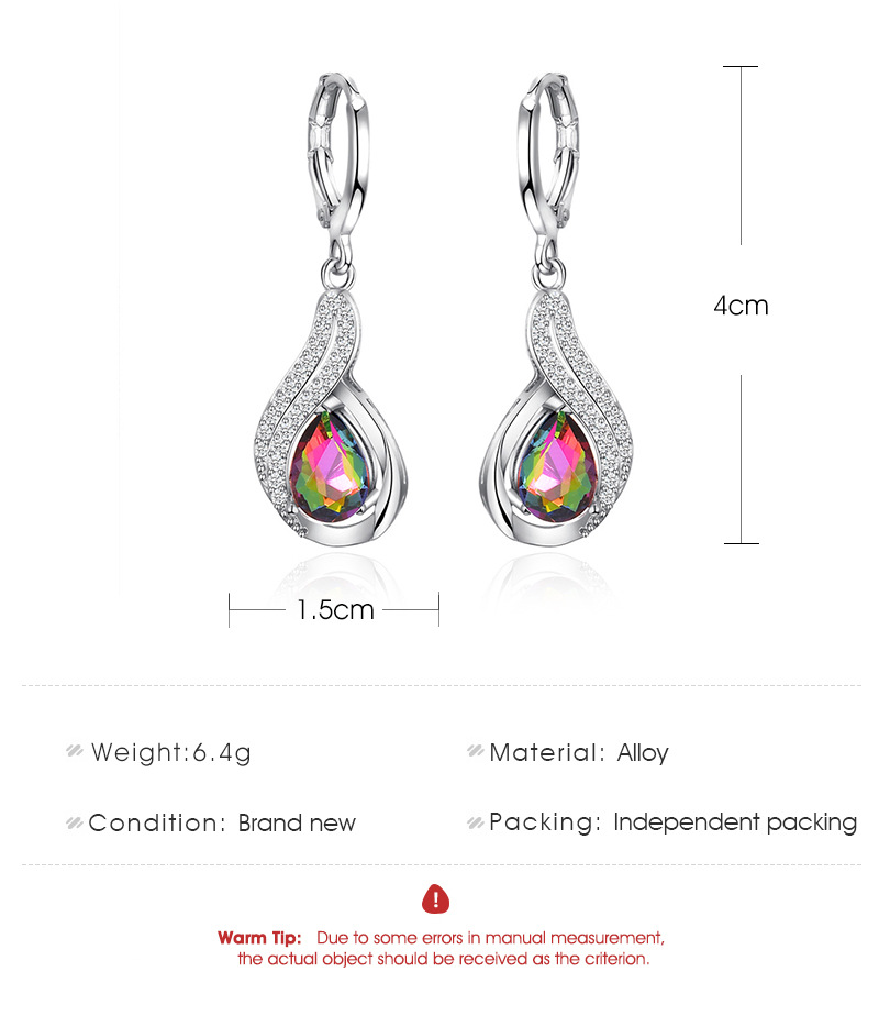 New Fashion Simple Personality Colorful Water Drop Pendant Earrings Temperament Diamond Colorful Diamond Alloy Earrings Nihaojewelry Wholesale display picture 1