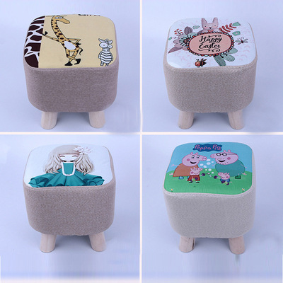 厂家直销卡通布墩布艺沙发凳卡通布凳实木换鞋凳批发可定制LOGO