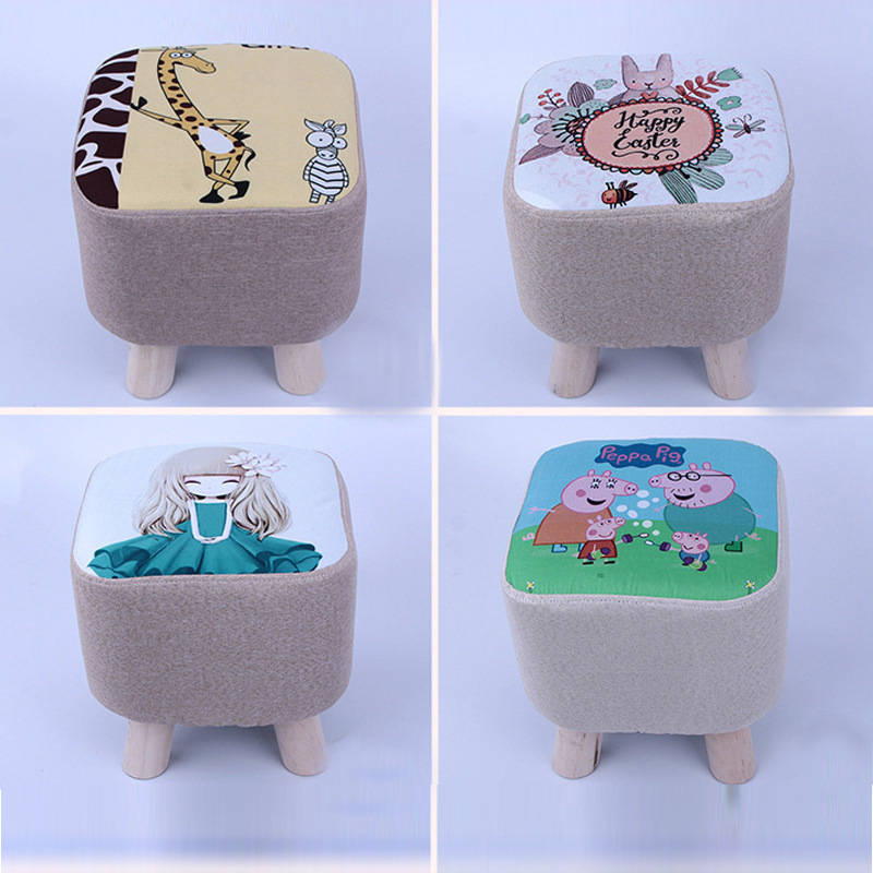 厂家直销卡通布墩布艺沙发凳卡通布凳实木换鞋凳批发可定制LOGO