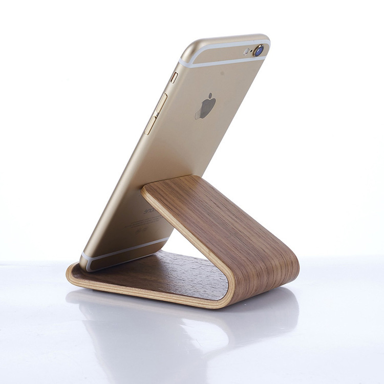 New wooden mobile phone display base lazy mobile phone bracket desktop storage finishing curved wood mobile phone U-shaped bracket