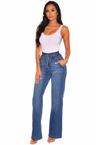 women s high waist wide leg jeans with belt nihaostyles clothing wholesale NSYB77020