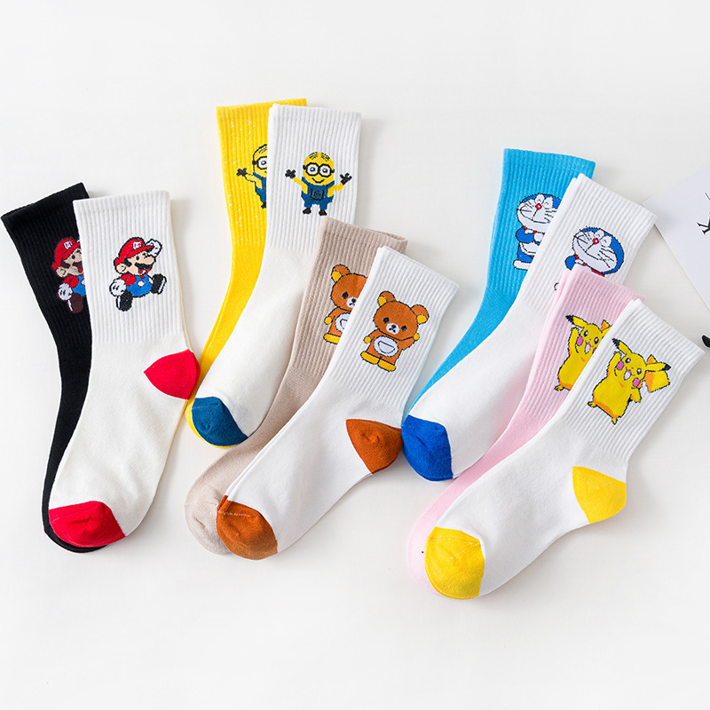 Men and women couple all-match cartoon Pikachu college style Dingdang cat Korean style student cute Japanese style mid-high socks