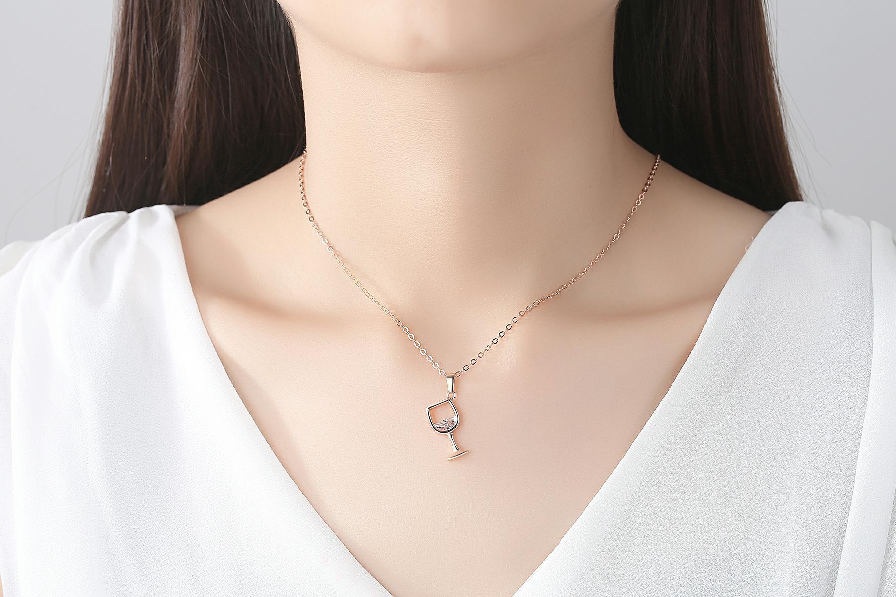 Women's Gender Plating Design Streetwear Wine Glass Copper Plating Pendant Necklace