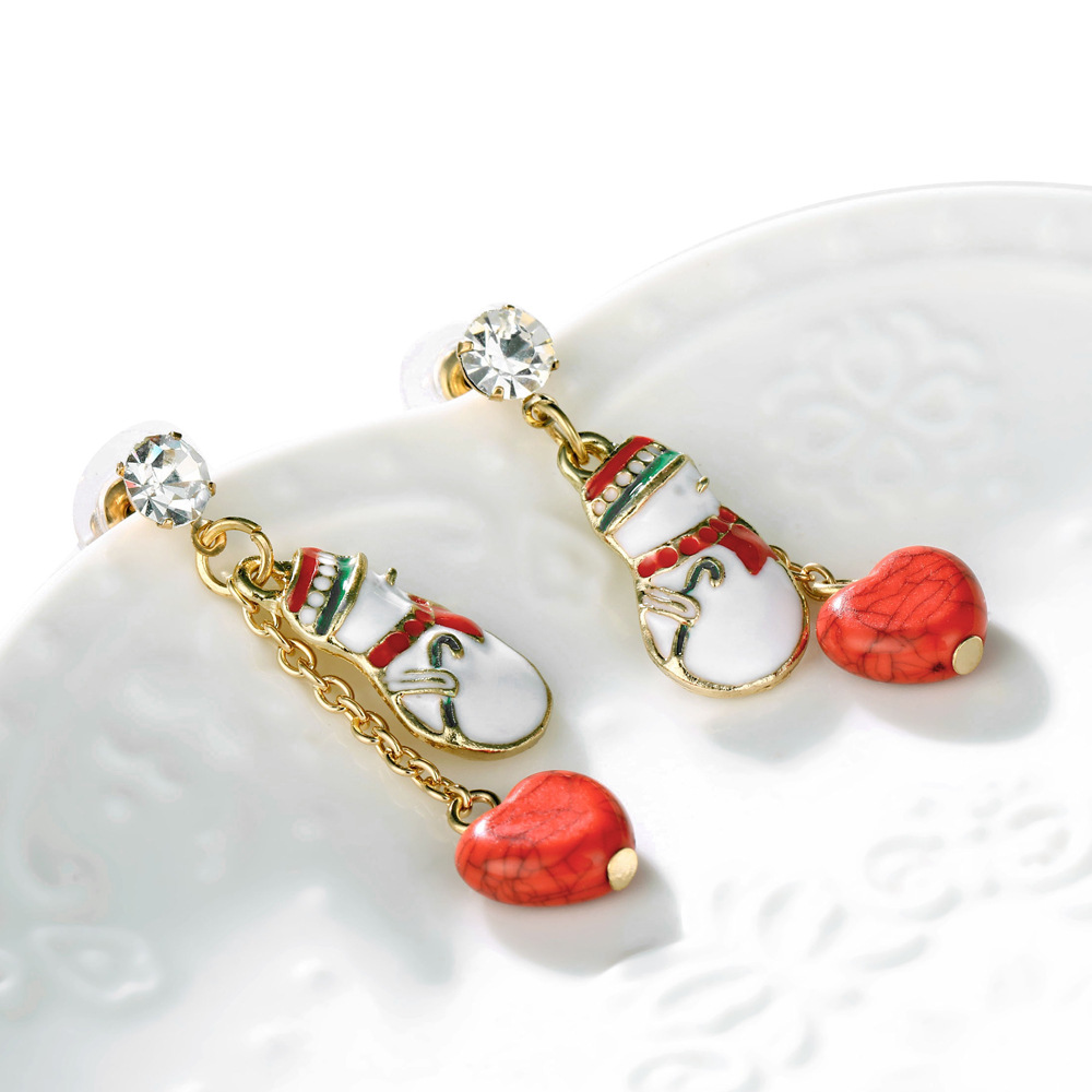 Christmas Exquisite Snowman Red Heart Alloy Earrings display picture 5