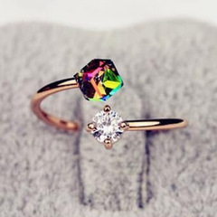 Korean festival gift, color diamond, rose gold, retro zirconia ring, Korean style, trendy woman