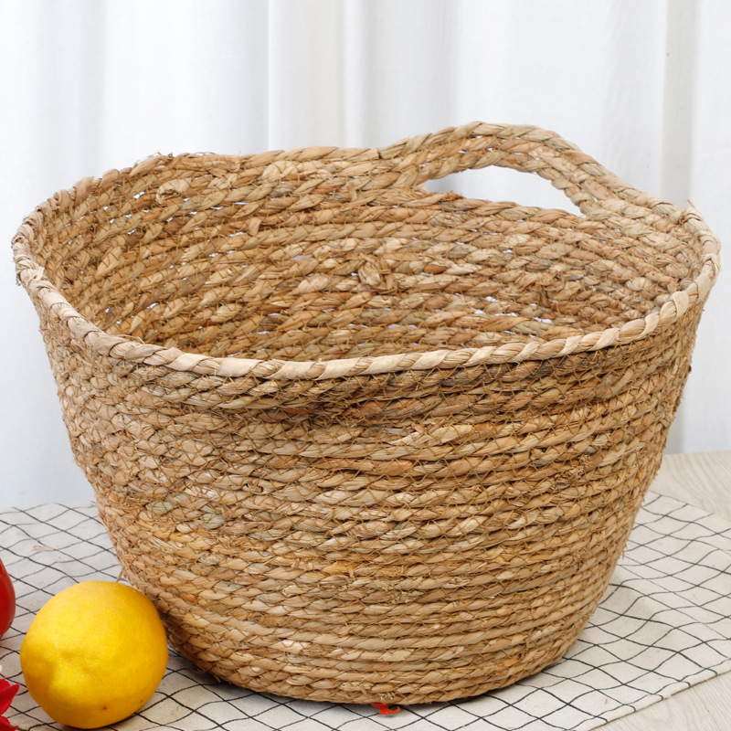 Cesta de almacenamiento portátil tejida de Sauce de hierba de estilo japonés creativo ropa redonda juguete merienda cesta de almacenamiento accesorios de tiro