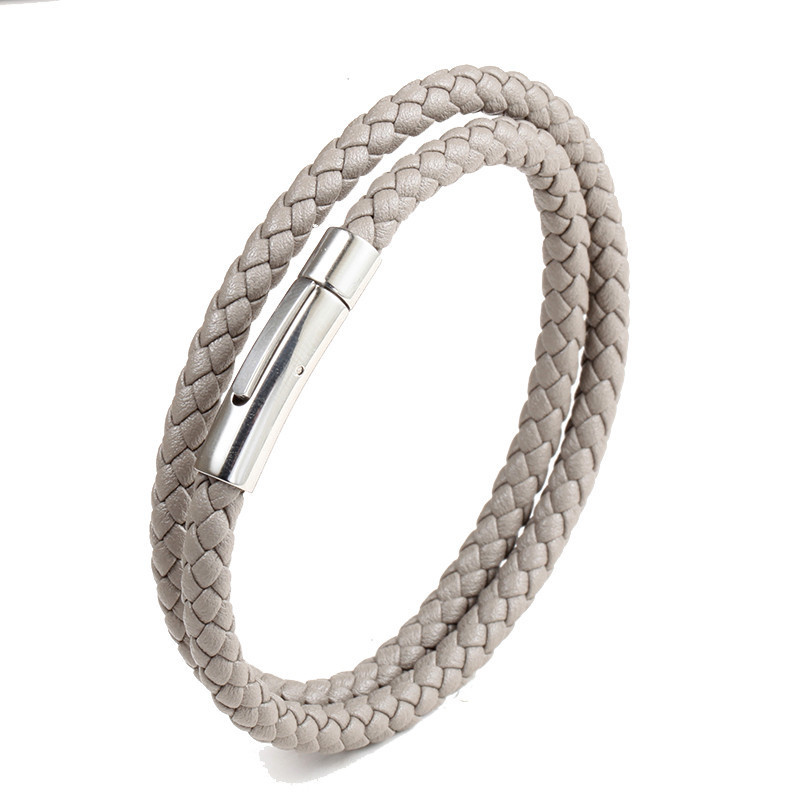 Solid Color Pattern Men'S Gender Retro Solid Color Titanium Steel Handmade Polishing Polishing Men'S Bracelets Men Cord & Leather Bracelets