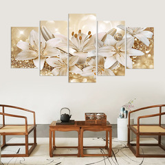 Gold Lily Five-Panel Painting Core High-Definition Printing Decorative Print Frameless Painting Core Cross-Border Supply