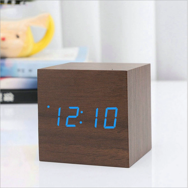 Spot Mini деревянные часы LED часы будильник звук управления ночи креативный настольный часы студент