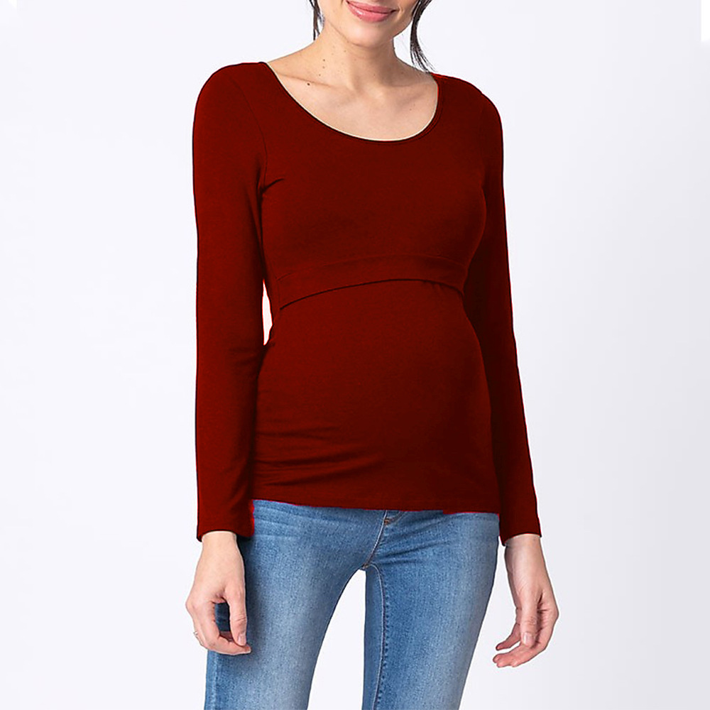 Long Sleeve Round Neck Solid Color Breastfeeding Maternity Wear NSHYF116737