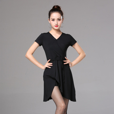Black long sleeved short sleeves Latin dance dress female adult Latin dress art examination dance practice dress