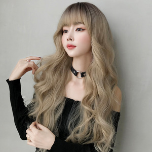 Wavy Hair Wigs Selling golden wave wig, female long hair, long curly hair, air Banghai full head cover