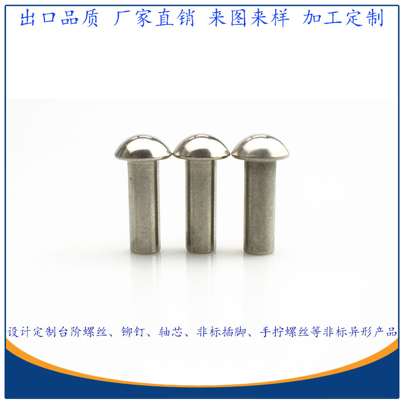 亮面伞头不锈钢304实心铆钉厂家直销 6.3*24半圆头亮面镀镍铆柱