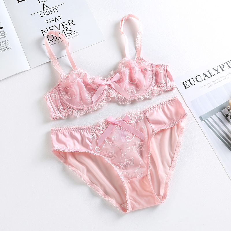 Sous-vêtements ultra-fins, confortables, surdimensionnés, en maille, broderie transparente, ensemble de soutien-gorge sexy pour femmes, 9160_voghion.com