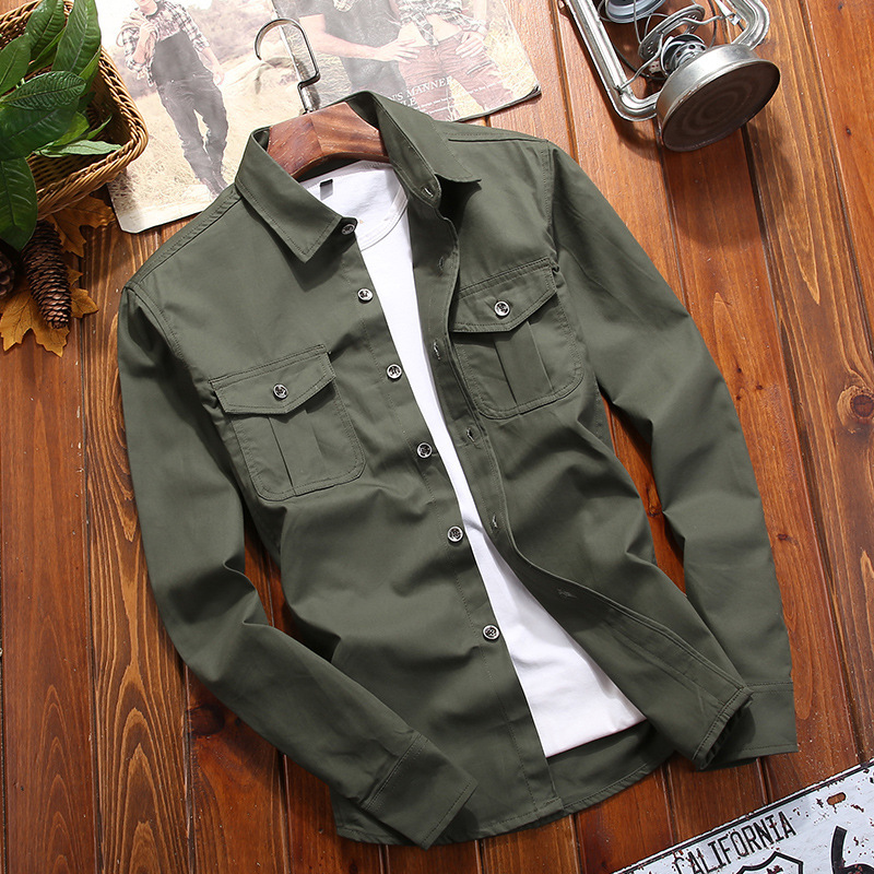 Shirt Men's Long Sleeve Spring and Autumn New Korean Style Youth Slim-fit Solid Color Fashion All-match Shirt Men's Trendy