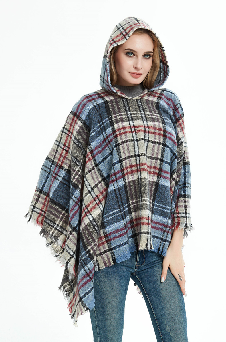 Capa a cuadros con capucha unisex otoño invierno poncho_voghion.com