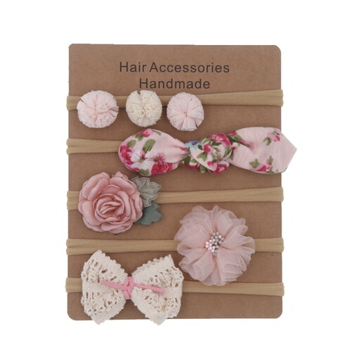 Fashion ins children's flower bow soft nylon headband hair accessories five-piece set baby headband card set