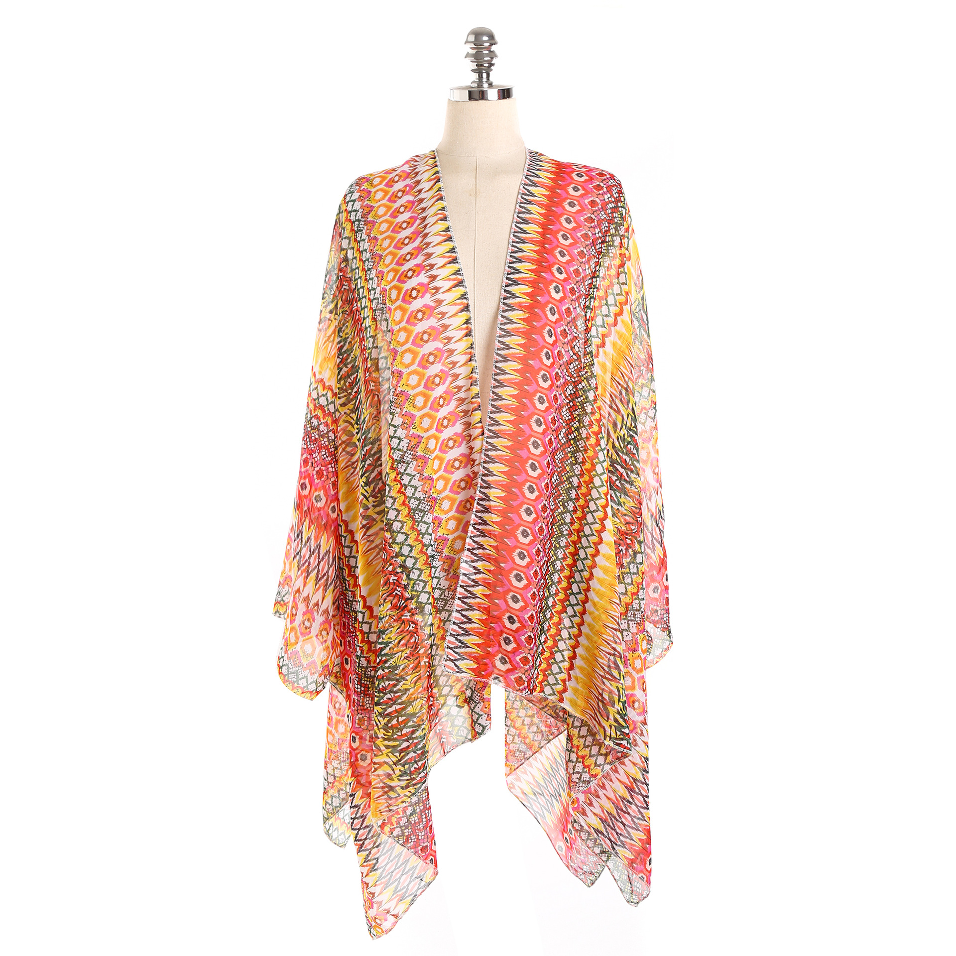 2020 nueva venta caliente estilo europeo y americano patrón geométrico playa bikini blusa protección solar kimono cardigan