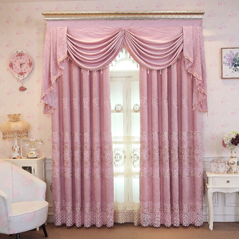 厂家直销高档雪尼尔绳绣花窗帘布欧式定制成品窗帘别墅客厅阳台|ru