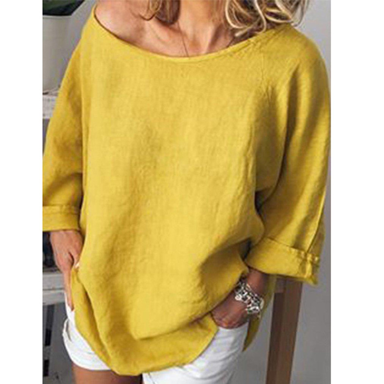 cotton and linen solid color loose top NSKX18929